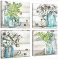 thumbnail image 1 of Flower Painting Wall Art Watercolor MasonJar Floral Picture Artwork 4 Panel Modern Oil Painting Print on Canvas for Bedroom Living Ready to Hang, 1 of 6