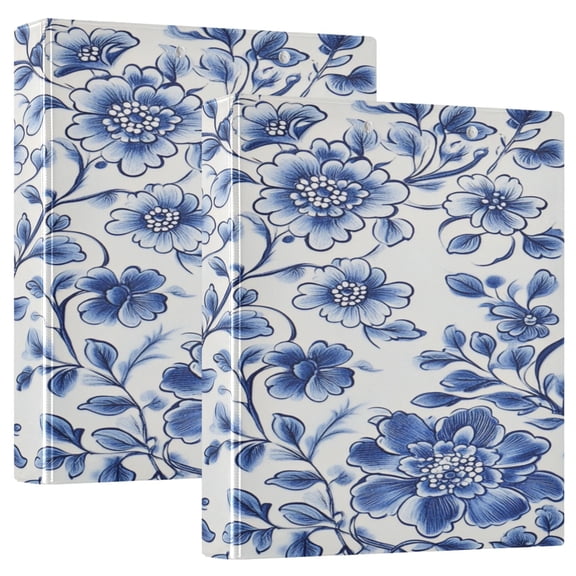 Flower Pattern 12.4x10.6in PVC Round Ring Binder, D-Ring 3-Hole, Metal Clip, 200 Sheets