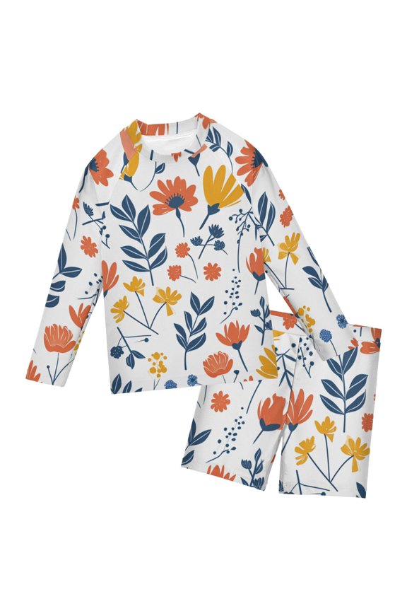 Flower Pattern Boys' Bathing Suit UPF 50+ Boys' Rash Guard Sets Stretchy Quick Dry 3T-10T