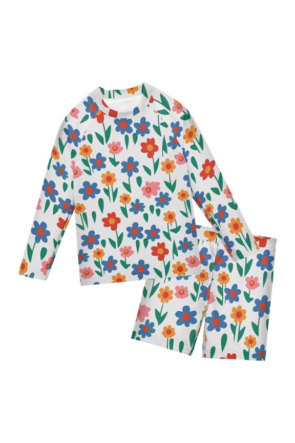 Flower Pattern Boys' Bathing Suit UPF 50+ Boys' Rash Guard Sets Stretchy Quick Dry 3T-10T