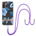 thumbnail image 1 of Flower Pattern Case for Samsung Galaxy A14 5G, Detachable Shoulder Strap Lanyard Crossbody Slim Lightweight Floral Cover with Soft Silicone Shockproof Drop Resistant Case,Blue Flower, 1 of 7