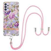Flower Pattern Case for Samsung Galaxy A23 5G, Detachable Shoulder Strap Lanyard Crossbody Slim Lightweight Floral Cover with Soft Silicone Shockproof Drop Resistant Case,Purple Peony