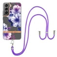 thumbnail image 1 of Flower Pattern Case for Samsung Galaxy S22 Plus, Detachable Shoulder Strap Lanyard Crossbody Slim Lightweight Floral Cover with Soft Silicone Shockproof Drop Resistant Case,Purple Begonia, 1 of 7