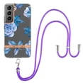 thumbnail image 1 of Flower Pattern Case for Samsung Galaxy S23 Plus, Detachable Shoulder Strap Lanyard Crossbody Slim Lightweight Floral Cover with Soft Silicone Shockproof Drop Resistant Case,Blue Flower, 1 of 7