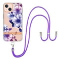 thumbnail image 1 of Flower Pattern Case for iPhone 14 Plus, Detachable Shoulder Strap Lanyard Crossbody Slim Lightweight Cover with Soft Silicone Shockproof Drop Resistant Case for iPhone 14 Plus,Purple Begonia, 1 of 7