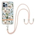 thumbnail image 1 of Flower Pattern Case for iPhone 14 Pro, Detachable Shoulder Strap Lanyard Crossbody Slim Lightweight Cover with Soft Silicone Shockproof Drop Resistant Case for iPhone 14 Pro,Green, 1 of 7