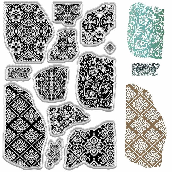 Flower Pattern Clear Stamps Background Texture Stamp Reusable Retro Transparent Silicone Stamp Seals for Journaling Card Making