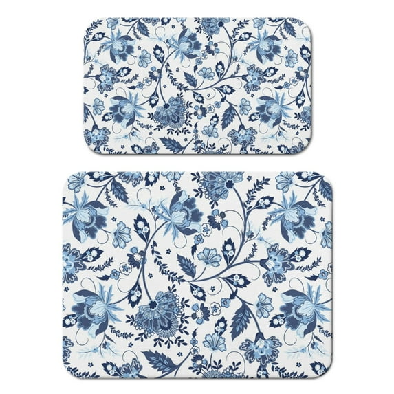 Flower Pattern Coffee Bar Mat 2-Pack - Floral Green Aesthetic Absorbent Non-Slip Mat for Espresso Machine, Multi-Purpose Countertop Protector with 4-Layer Waterproof Design