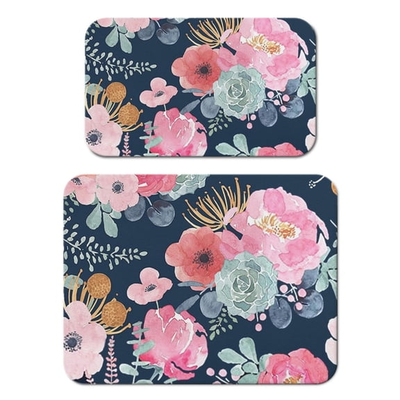 Flower Pattern Coffee Bar Mat 2-Pack - Floral Green Aesthetic Absorbent Non-Slip Mat for Espresso Machine, Multi-Purpose Countertop Protector with 4-Layer Waterproof Design