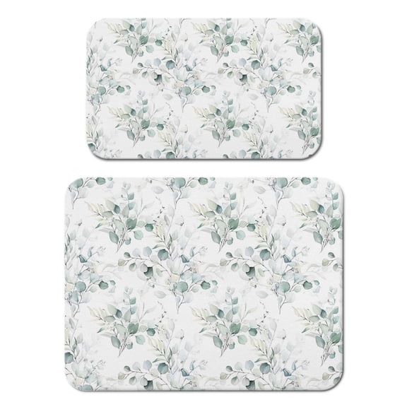 Flower Pattern Coffee Bar Mat 2-Pack - Floral Green Aesthetic Absorbent Non-Slip Mat for Espresso Machine, Multi-Purpose Countertop Protector with 4-Layer Waterproof Design