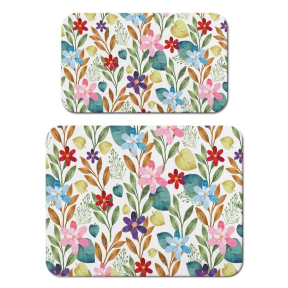 Flower Pattern Coffee Bar Mat 2-Pack - Floral Green Aesthetic Absorbent Non-Slip Mat for Espresso Machine, Multi-Purpose Countertop Protector with 4-Layer Waterproof Design