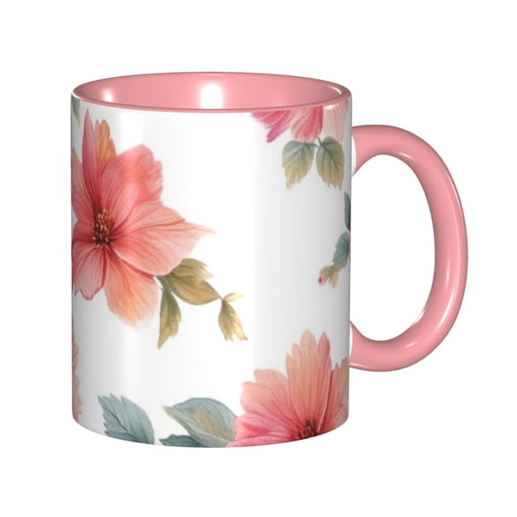 Flower Pattern Coffee Mug Fun Custom Ceramic Mugs 11oz Pink