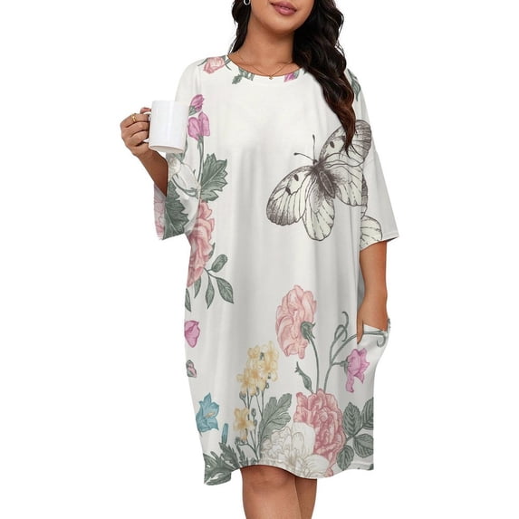 Flower Pattern Colorful Elegant Sleepshirts For Sleeping Travels Loose Sleepdress Pajama Dress Soft Nightdress Sleepwear
