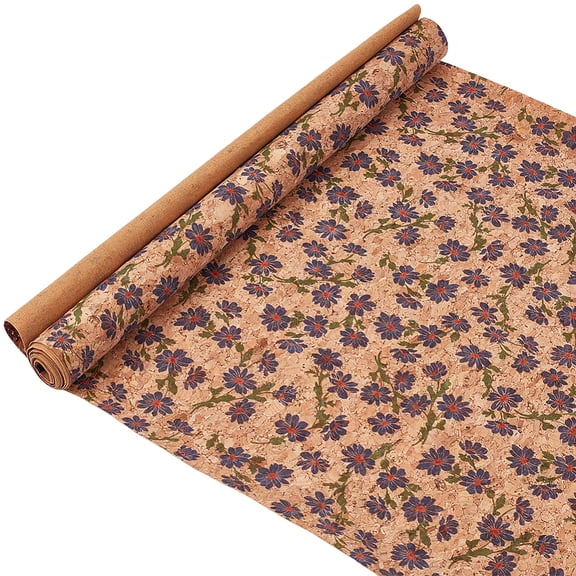 Flower Pattern Cork Fabric Leather Shoe Luggage and Handbags Accessories Camel 330x1380x0.4mm
