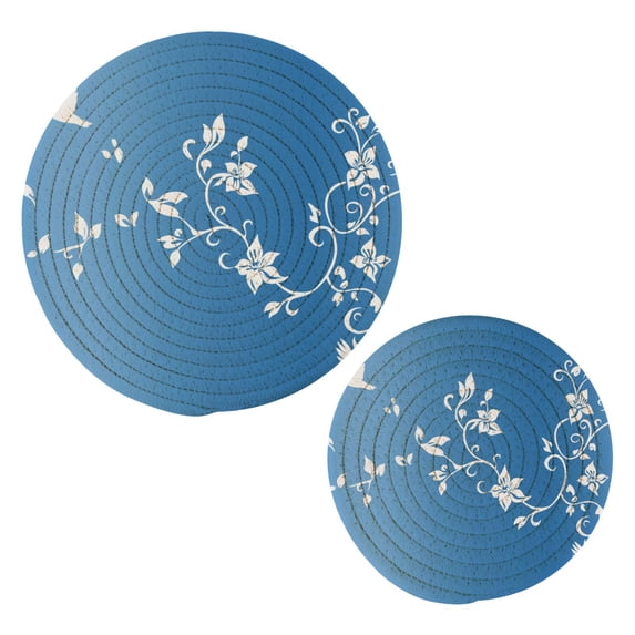 Flower Pattern Design Trivets Potholders Cotton Braided Potholders Heat-Resistant Pads 7.09'' and 9.45''
