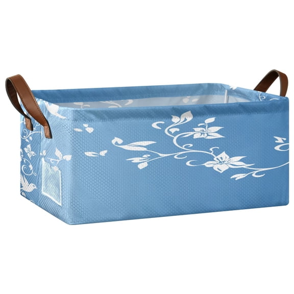 Flower Pattern Design Open Home Storage Bins Foldable Metal Frame Shelf Baskets 16.9x11.4x7.7in Water-Resistant