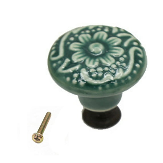 Flower Pattern Drawer Pulls - Round, Anti-Fall Off, Sturdy Ceramic Handles for Drawers
