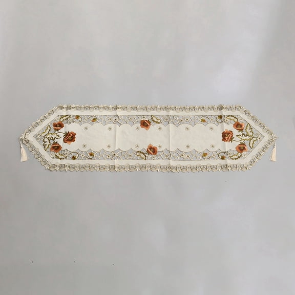 Flower Pattern Embroidery Polyester Table Cloths for Vanity Table Floral White 1480x410x0.8mm