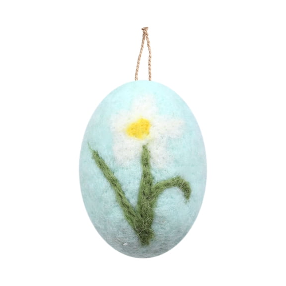 Flower Pattern Felted Easter Eggs Wool Felt Egg Ornaments Cute Dot Hanging Eggs Multi Colored Egg Decor Pastel Color Easter Decoration for Tree Branches - (A)