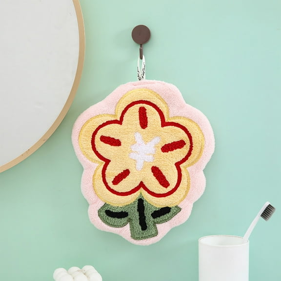 Flower Pattern Flock Hanging Hand Towels - Lint-Free Soft Kitchen/Bathroom Hand Towels with Decorative Floral Design