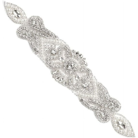 Flower Pattern Hotfix Rhinestone Glass Rhinestone Applques for Bridal Dress Sash Belt 253x51x8mm
