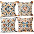 thumbnail image 1 of Flower Pattern Navy Blue Throw Pillow Covers, Blue Accents Pillow Decor, Blue Accents Theme Room Decor, Pillow Cases for Sofa Bed Couch, 18 x 18 Inch Set of 4, Modern Theme Room Decor (Orange), 1 of 2