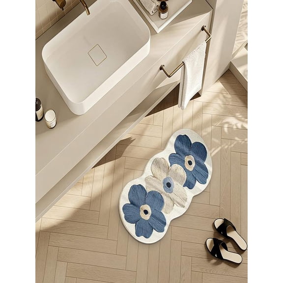 Flower Pattern Non-Slip Washable Area Rug, Rubber-Backed Indoor Outdoor Floor Mat for Entryway, Kitchen and Bedroom Home Decor