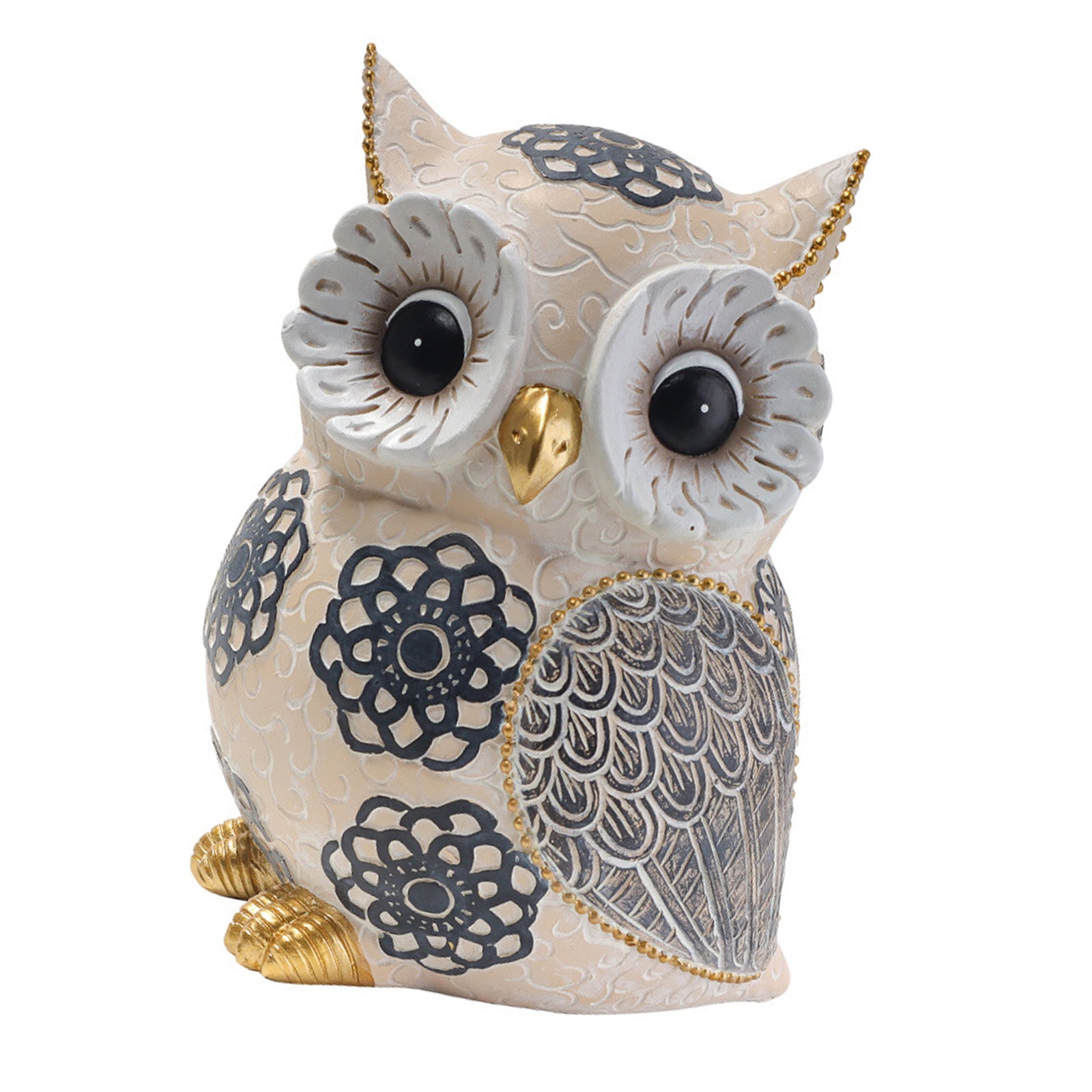 Sculped Pattern Flower Pattern Owl Statue Figurine Ornament Home Resins Sculpture for ...