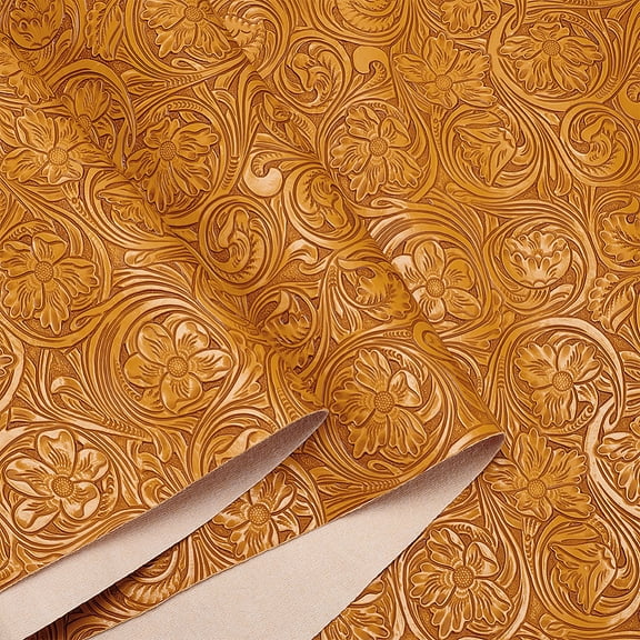 Flower Pattern PVC Leather Fabric DIY Craft Supplies Orange 1370x1mm