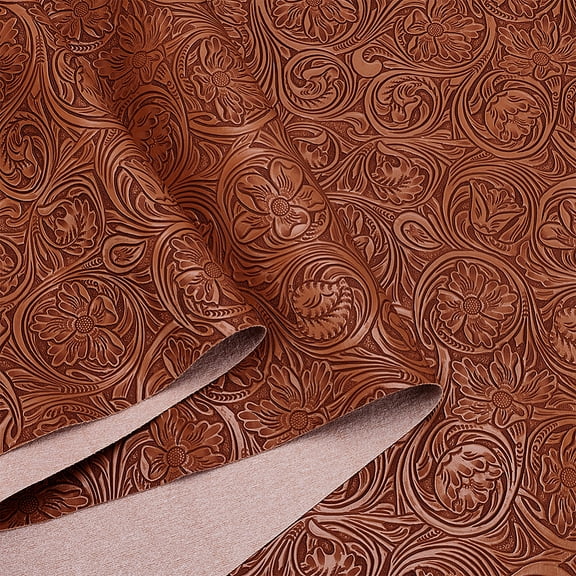 Flower Pattern PVC Leather Fabric DIY Craft Supplies Saddle Brown 1370x1mm