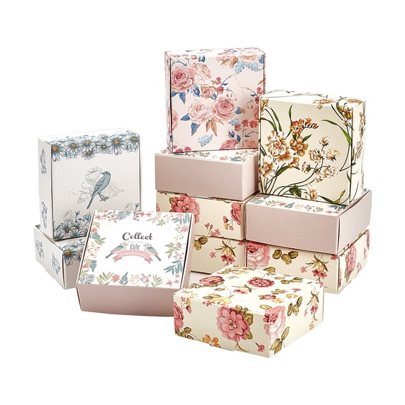 Flower Pattern Paper Gift Boxes Folding Boxes for Jewelry Square Mixed Color 7.5x7.5x3cm 5 colors 6pcs/color 30pcs/set