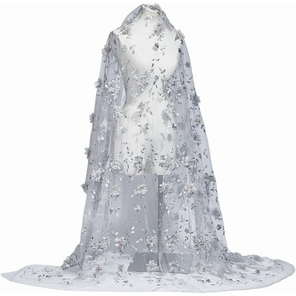 Flower Pattern Polyester Embroidery Fabric Clothing Accessories Light Grey 2060x1500~1640x1mm