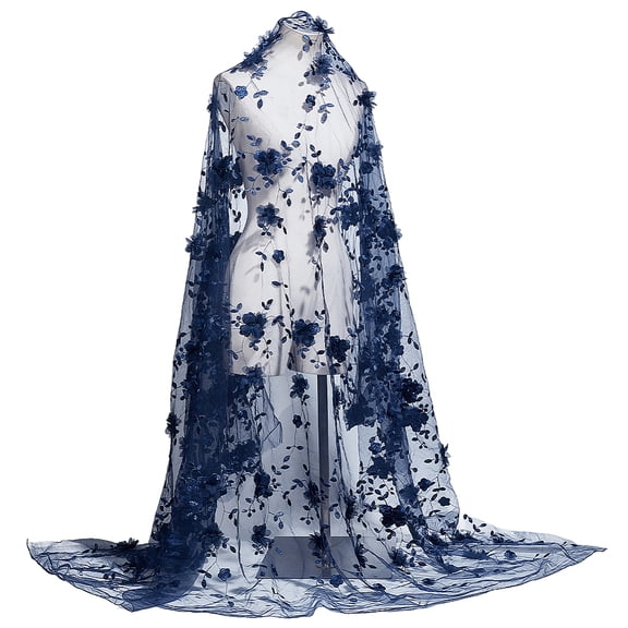Flower Pattern Polyester Embroidery Fabric Clothing Accessories Prussian Blue 2060x1640x1mm