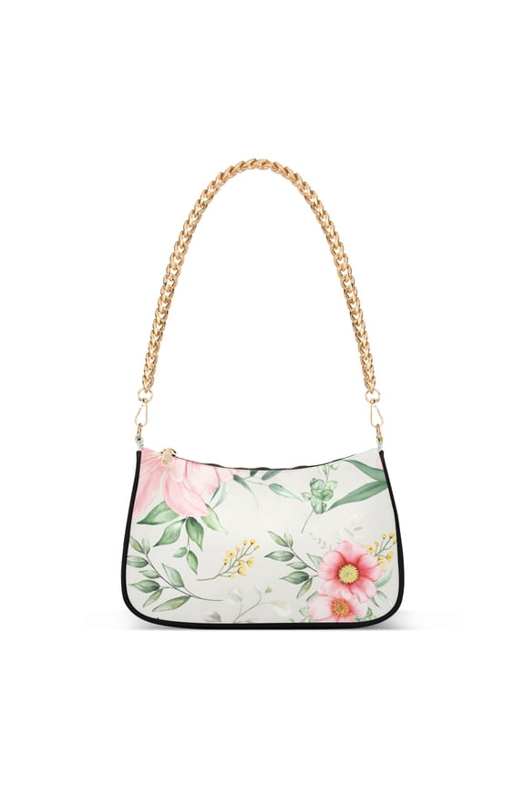 Flower Pattern Print Womens Chain Shoulder Bag Tote Handbag Clutch Hobo Purse with Zipper for Travel Casual