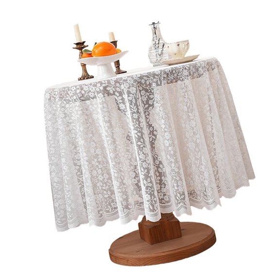 Flower Pattern Round Tablecloth Stains Resistant Washable Overlay Table Cover