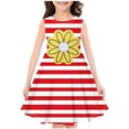 Flower Pattern Striped Cute Dress for Girls Casual Baggy Sleeveless A