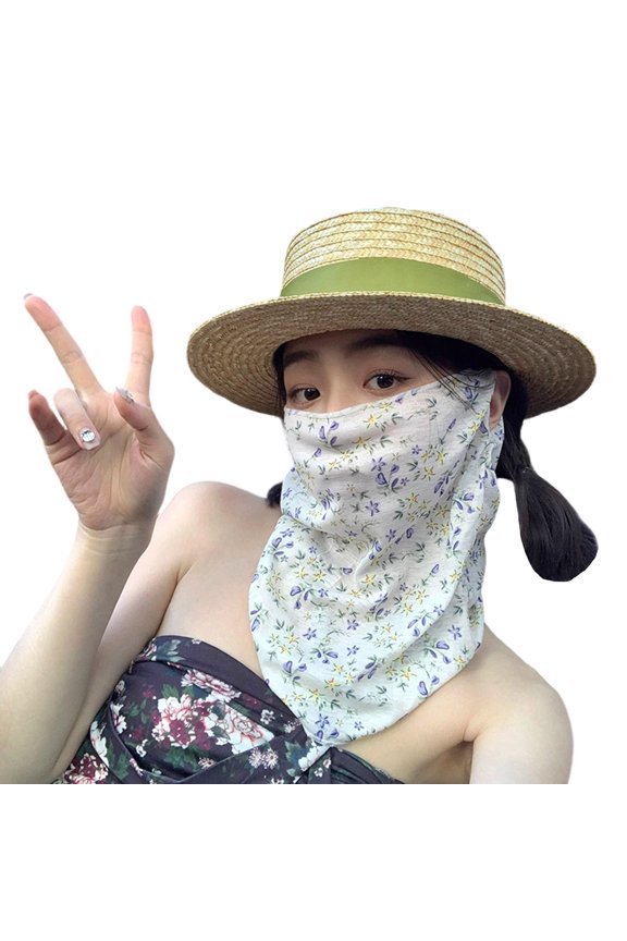 Flower Pattern Sun Protective Face Mask Full Face Neck Coverage Sun Shielding Face Covers For Outdoor Activity Wear