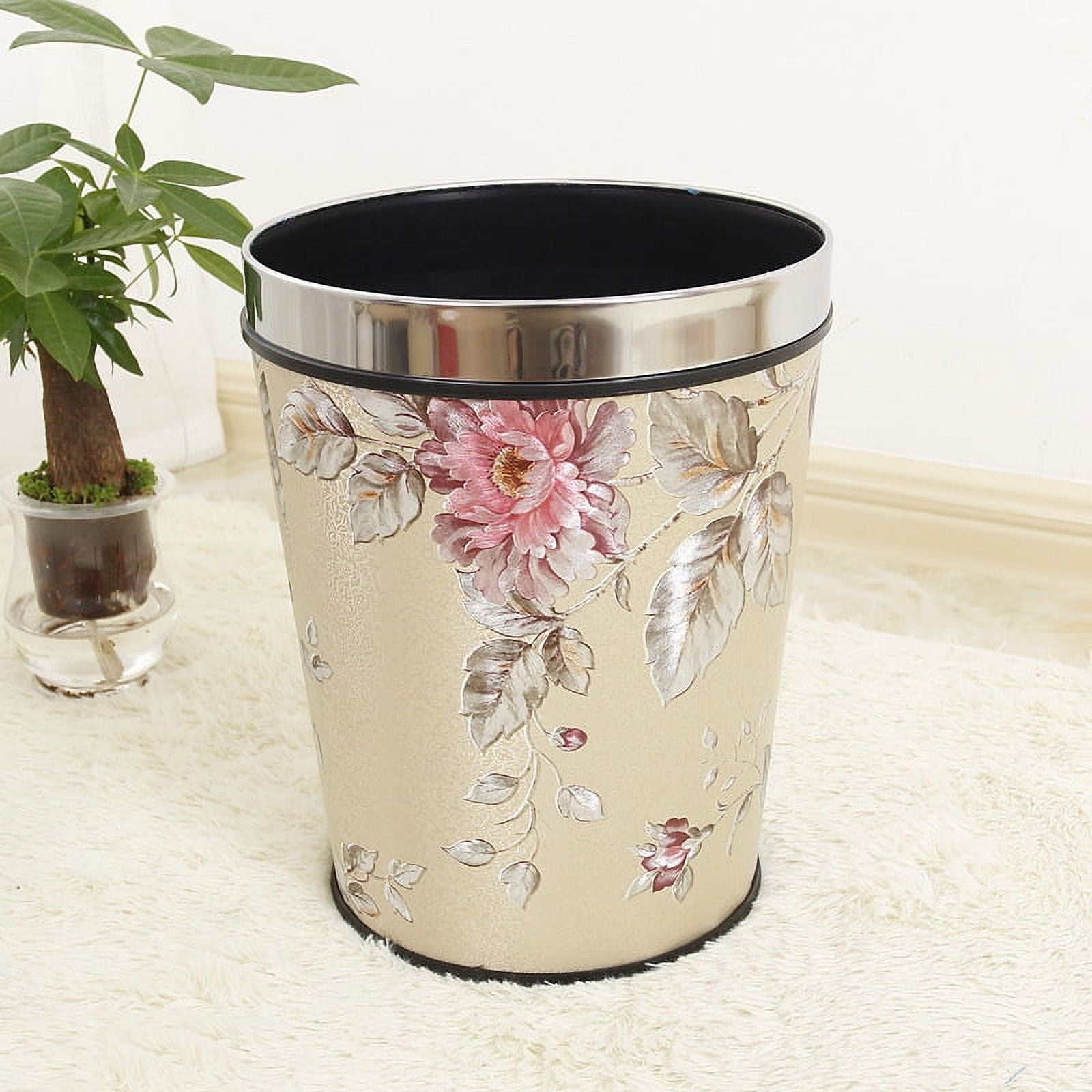 Flower Pattern Trash Can Wastebasket, Round Garbage Container Bin for ...