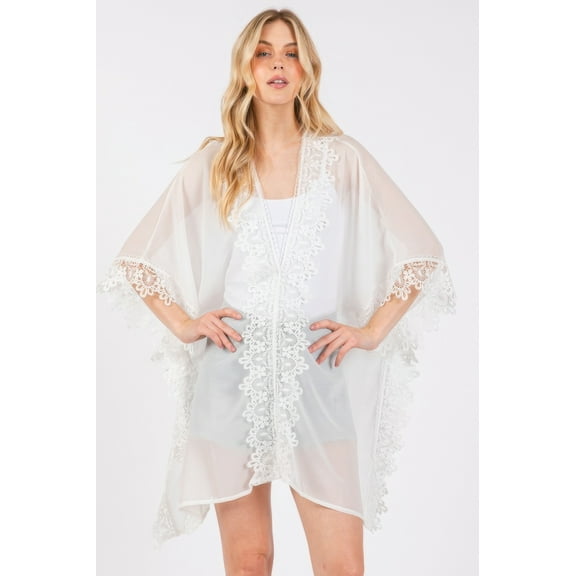 Flower Pattern Trim Detail Poncho