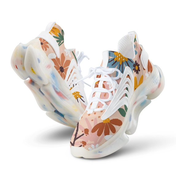 Flower Pattern Walking Shoes for Men Woman Lightweight Tennis Fashion Elastic Sports Shoes Cushion Basketball Shoes