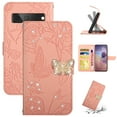 thumbnail image 1 of Flower Pattern Wallet Case for Google Pixel 8 with Wrist Hand Strap Crossbody Lanyard, Sparkle Rhinestone Butterfly PU Leather Cover with Card Slots & Kickstand & Magnetic Clasp, Pink, 1 of 13