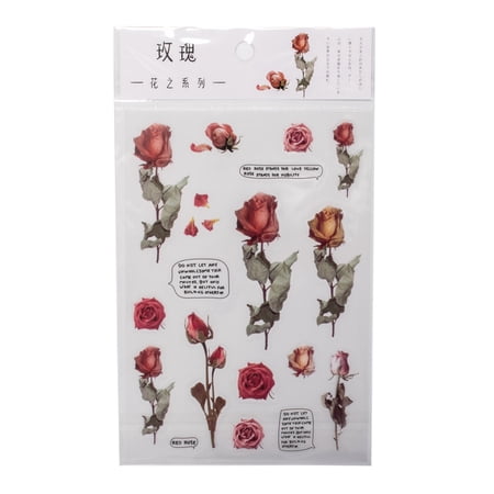 Flower Pattern Waterproof Self Adhesive Hot Stamping Stickers DIY Hand Account Photo Album Decoration Sticker Red 15x10.5x0.05cm