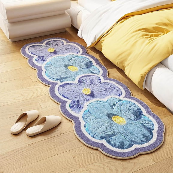 Flower Patterned Carpet,Soft Area Rugs for Bedroom,Non-slip Fluffy Shaggy Floral Rugs Mat,Washable Bath Mats,Floral Hallway Runway Carpet Thick Throw Area Rugs for Living Room