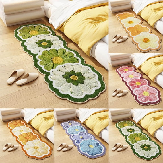 Flower Patterned Carpet,Soft Area Rugs for Bedroom,Non-slip Fluffy Shaggy Floral Rugs Mat,Washable Bath Mats,Floral Hallway Runway Carpet Thick Throw Area Rugs for Living Room