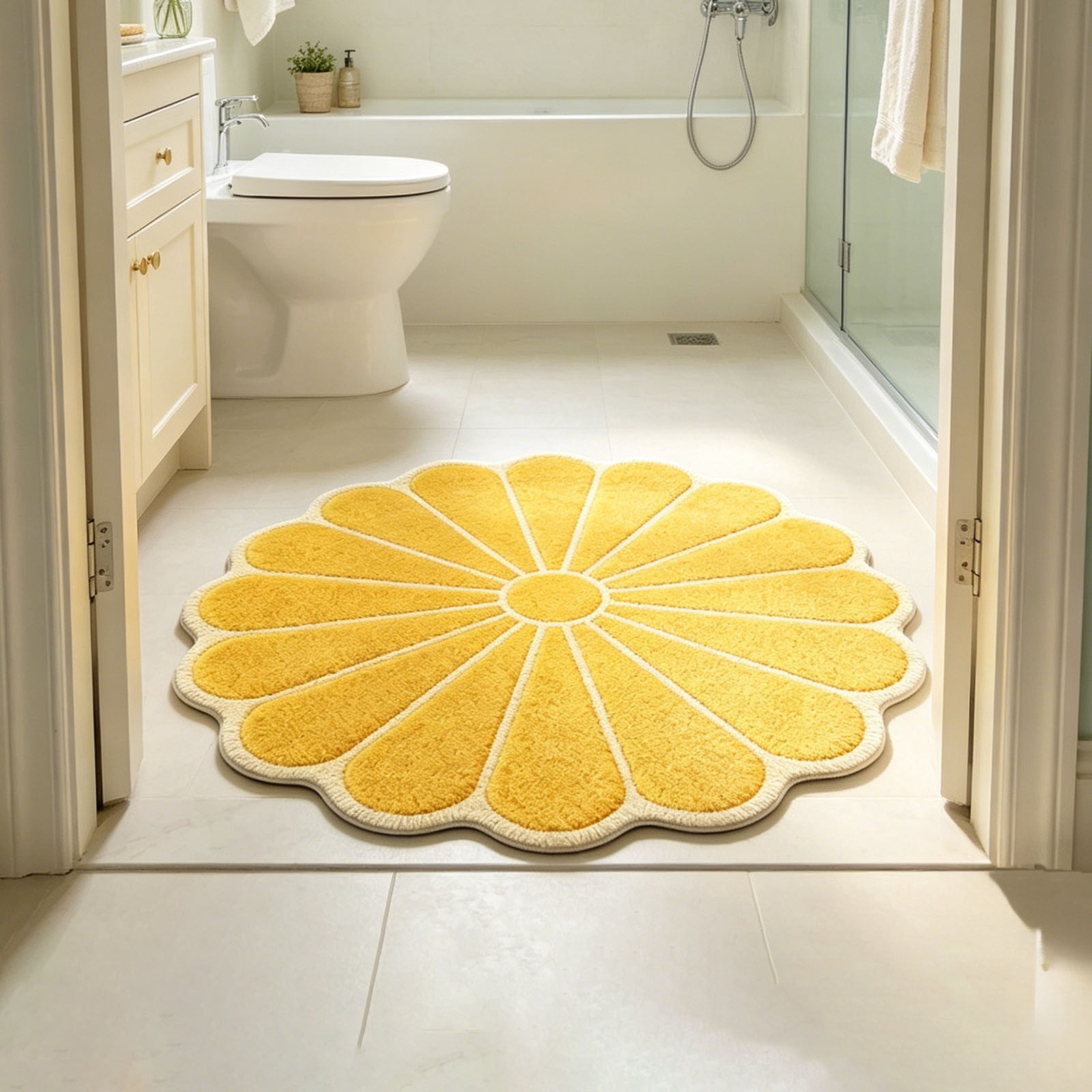 Flower Patterns Bathroom Floor Mat Flower Shape Soft Absorbent Anti ...