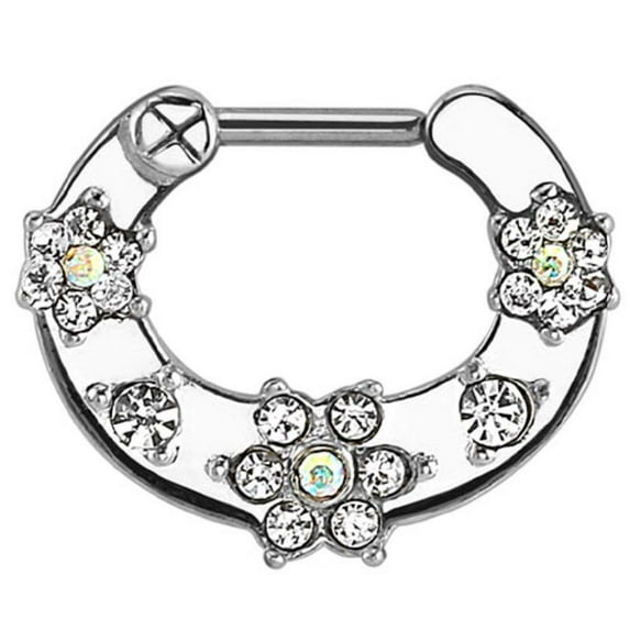 Flower Paved Gems 316L Surgical Steel Septum Clicker