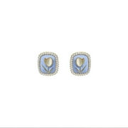 YSEINBH Flower Pearl Earrings Women's Cat Eye Blue Square French Light Luxury Small Fragrance Earrings Flower Pearl Earrings