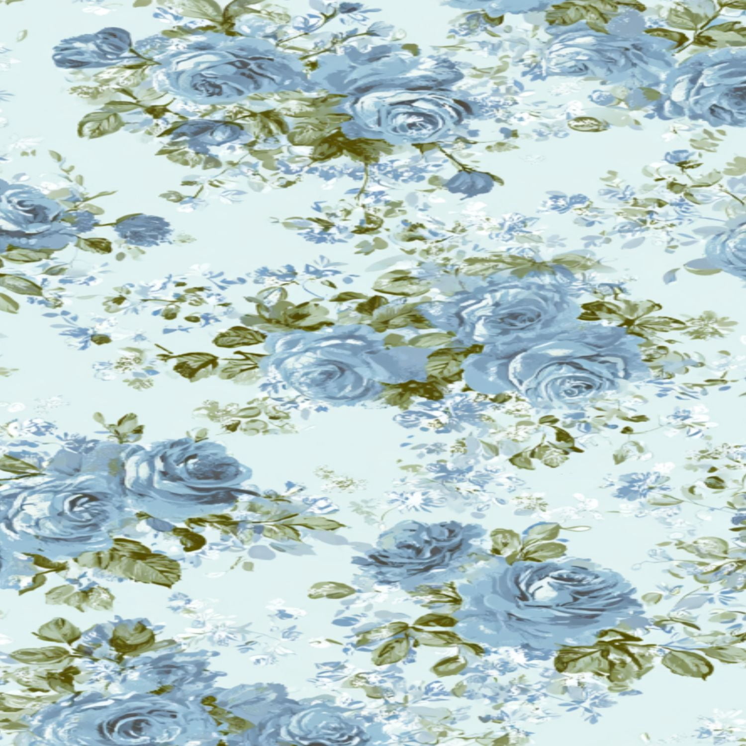 Flower Peel and Stick Wallpaper 17.7in x 9.8ft Blue Rose Floral Soft Green Accents Light Contact Paper Vinyl Waterproof Self Adhesive Wall Paper for Bedroom Shelf Cabinet Renter Friendly