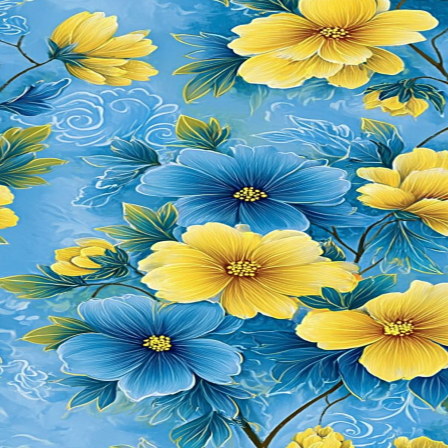 Flower Peel and Stick Wallpaper 17.7in x 9.8ft Blue Yellow Floral Soft Blue Contact Paper Vinyl Waterproof Self Adhesive Wall Paper for Bedroom Shelf Cabinet Renter Friendly