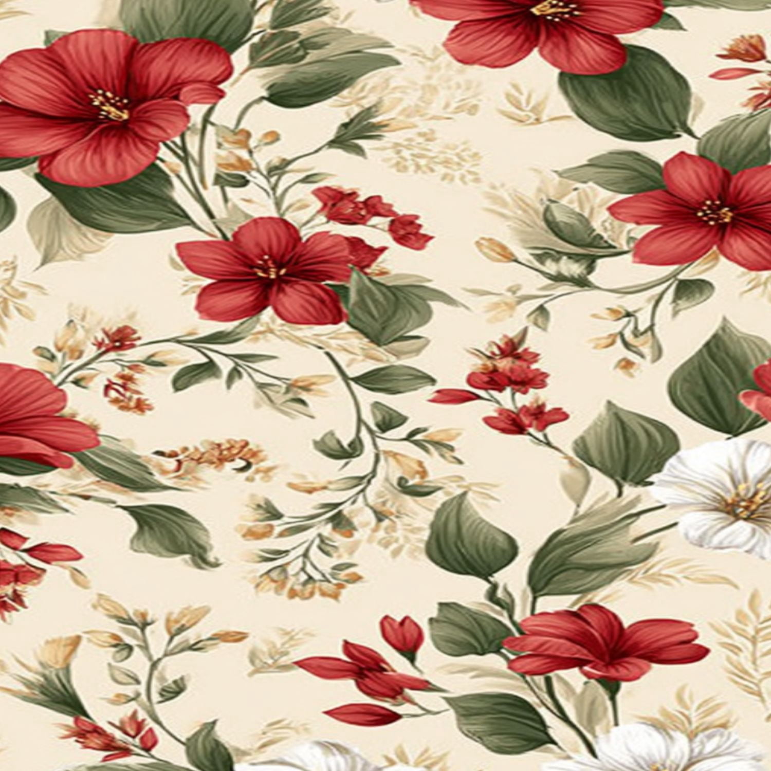 Flower Peel and Stick Wallpaper 17.7in x 9.8ft Elegant Floral Red White Flowers Soft Beige Contact Paper Vinyl Waterproof Self Adhesive Wall Paper for Bedroom Shelf Cabinet Renter Friendly